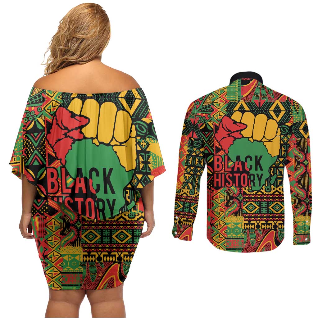 Black History Black Month Dream Like Couples Matching Off Shoulder Short Dress and Long Sleeve Button Shirt LT9 - Wonder Print Shop