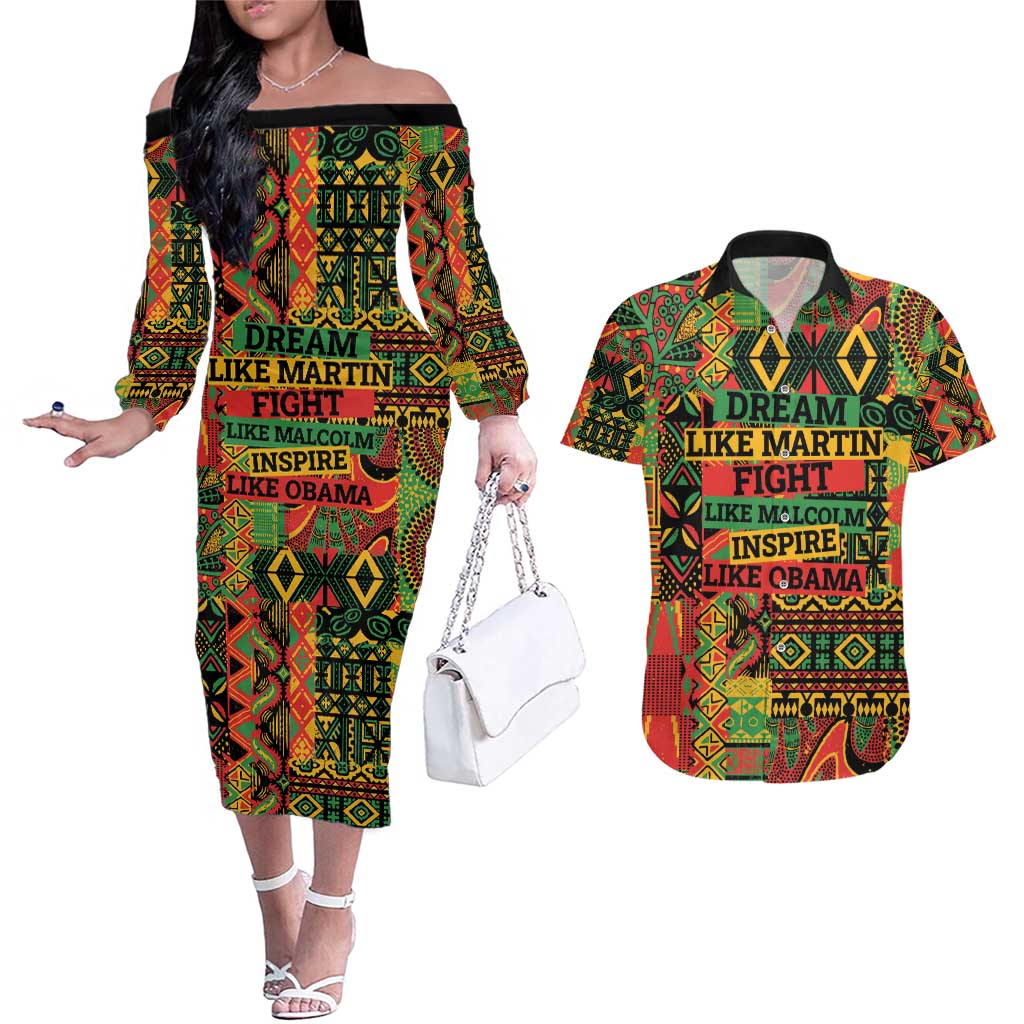 Black History Black Month Dream Like Couples Matching Off The Shoulder Long Sleeve Dress and Hawaiian Shirt LT9 - Wonder Print Shop