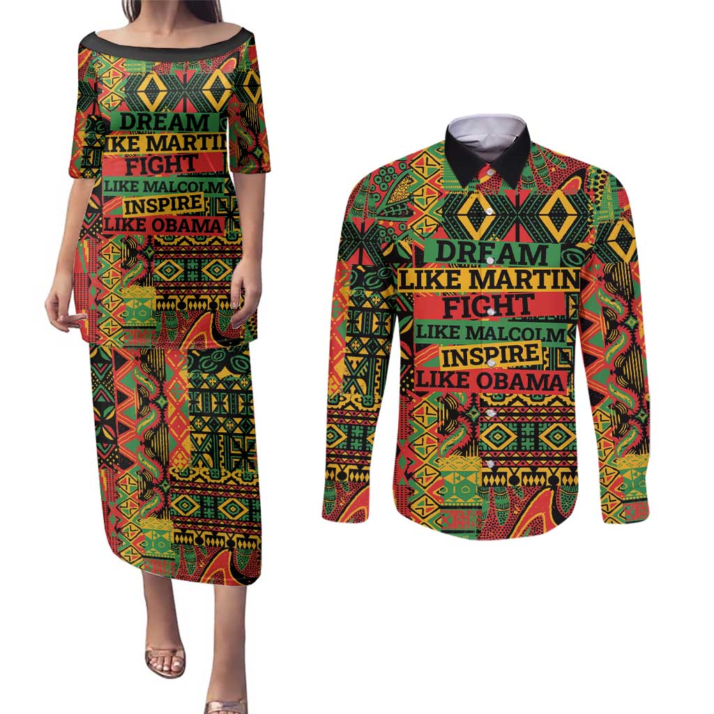 Black History Black Month Dream Like Couples Matching Puletasi and Long Sleeve Button Shirt LT9 - Wonder Print Shop
