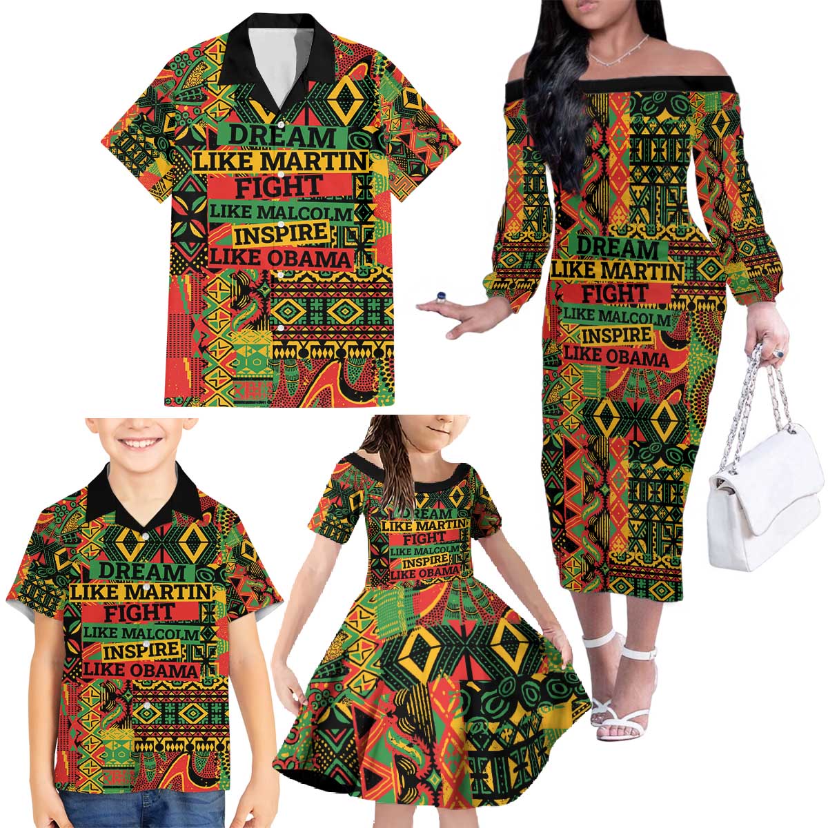 Black History Black Month Dream Like Family Matching Off The Shoulder Long Sleeve Dress and Hawaiian Shirt - Wonder Print Shop