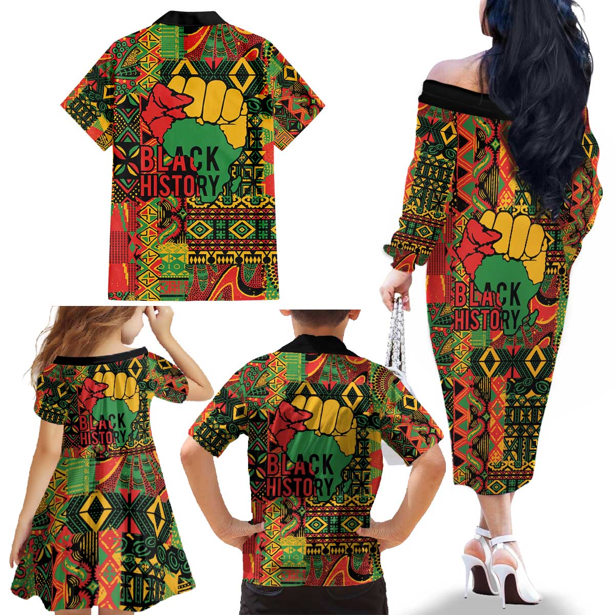 Black History Black Month Dream Like Family Matching Off The Shoulder Long Sleeve Dress and Hawaiian Shirt - Wonder Print Shop