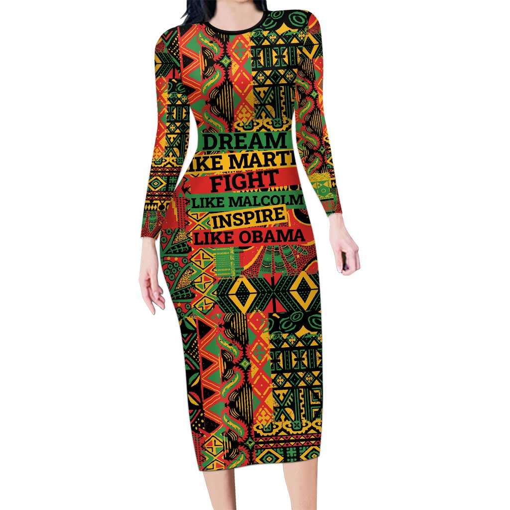 Black History Black Month Dream Like Long Sleeve Bodycon Dress - Wonder Print Shop
