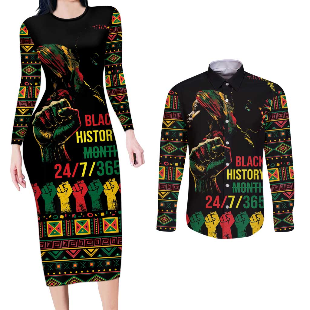 When I'm Born I'm Black Couples Matching Long Sleeve Bodycon Dress and Long Sleeve Button Shirt Black History Black Month LT9 - Wonder Print Shop