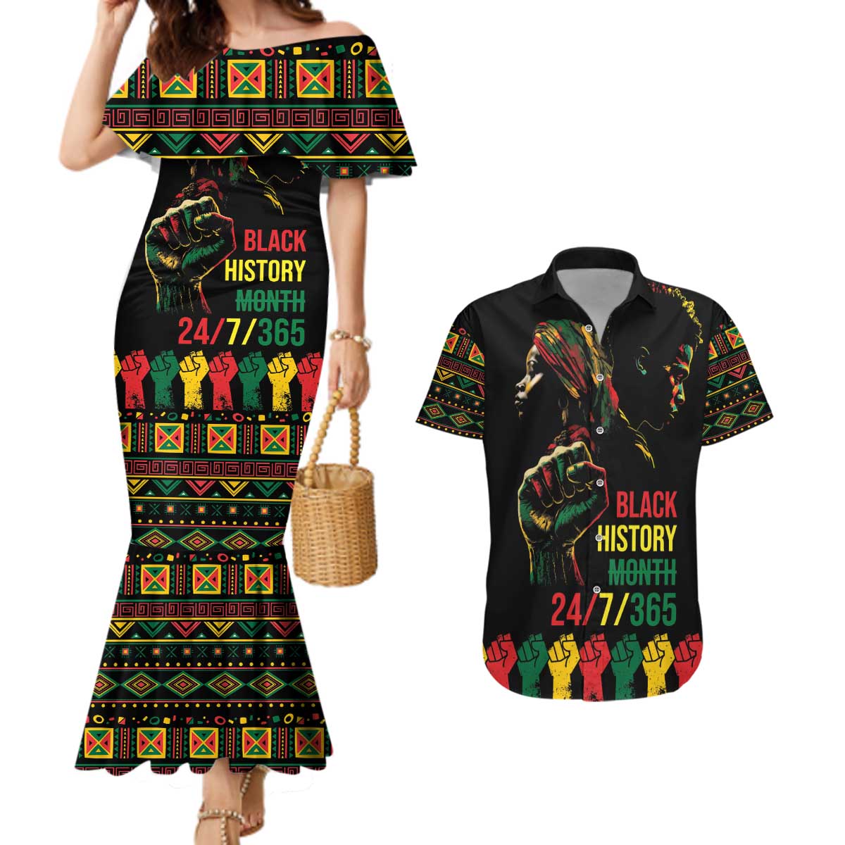 When I'm Born I'm Black Couples Matching Mermaid Dress and Hawaiian Shirt Black History Black Month LT9 - Wonder Print Shop