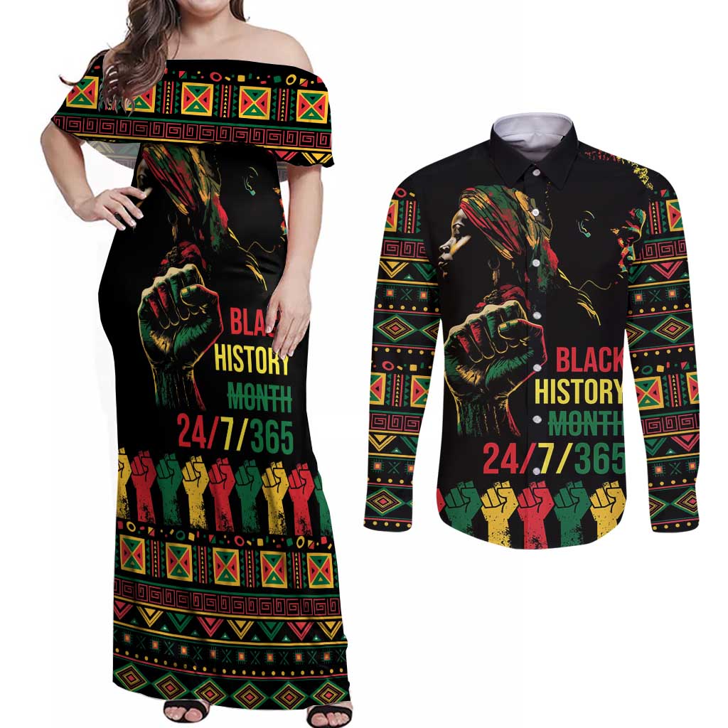 When I'm Born I'm Black Couples Matching Off Shoulder Maxi Dress and Long Sleeve Button Shirt Black History Black Month LT9 - Wonder Print Shop