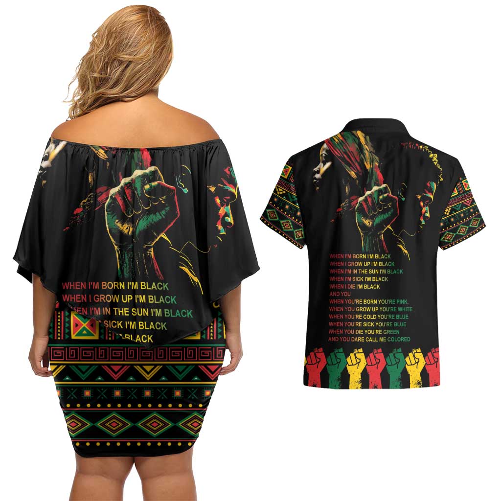 When I'm Born I'm Black Couples Matching Off Shoulder Short Dress and Hawaiian Shirt Black History Black Month LT9 - Wonder Print Shop