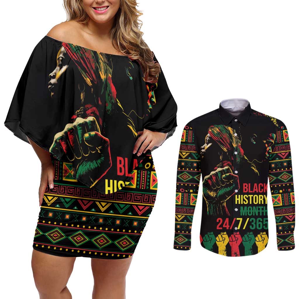 When I'm Born I'm Black Couples Matching Off Shoulder Short Dress and Long Sleeve Button Shirt Black History Black Month LT9 - Wonder Print Shop