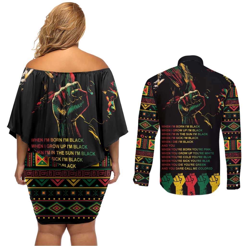 When I'm Born I'm Black Couples Matching Off Shoulder Short Dress and Long Sleeve Button Shirt Black History Black Month LT9 - Wonder Print Shop