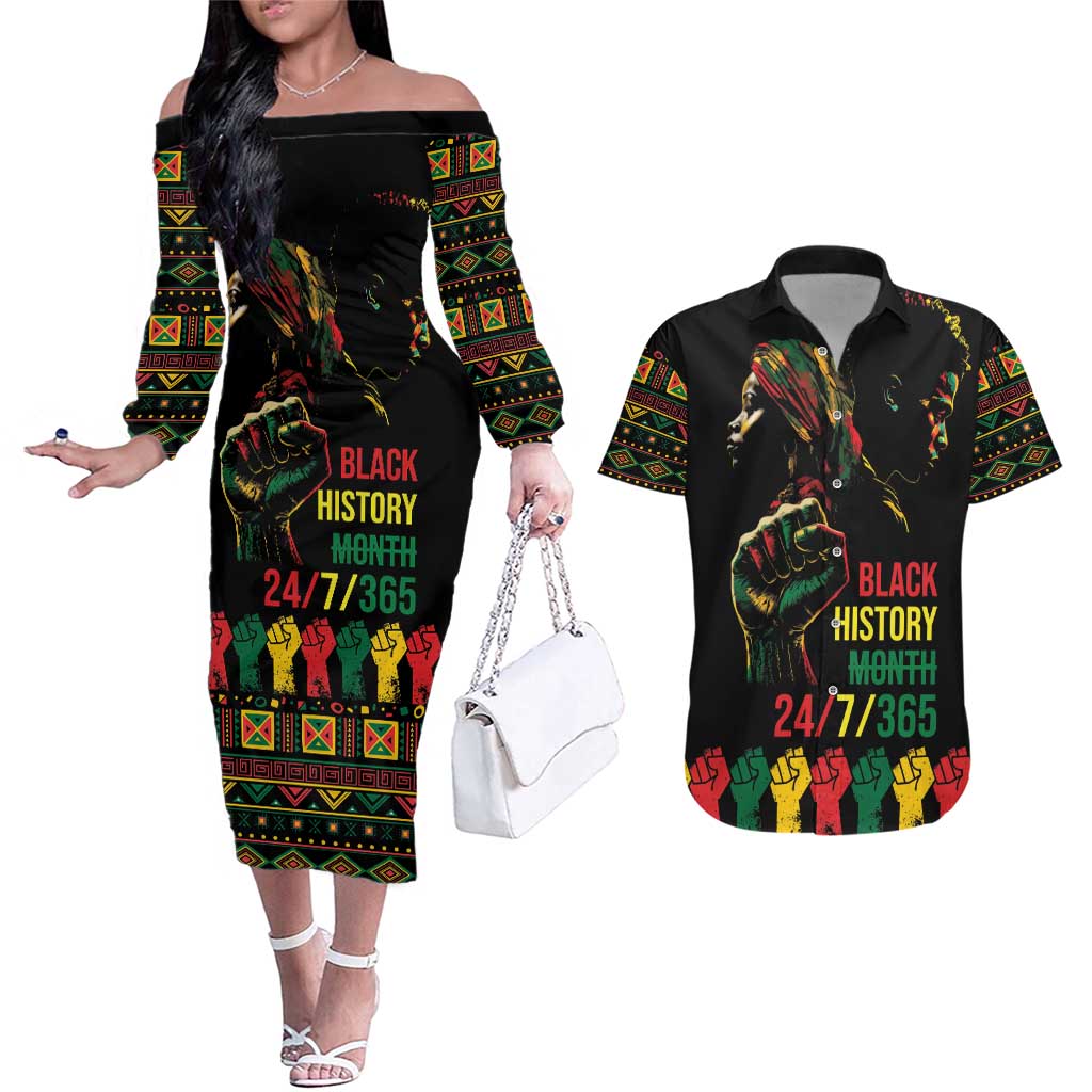 When I'm Born I'm Black Couples Matching Off The Shoulder Long Sleeve Dress and Hawaiian Shirt Black History Black Month LT9 - Wonder Print Shop
