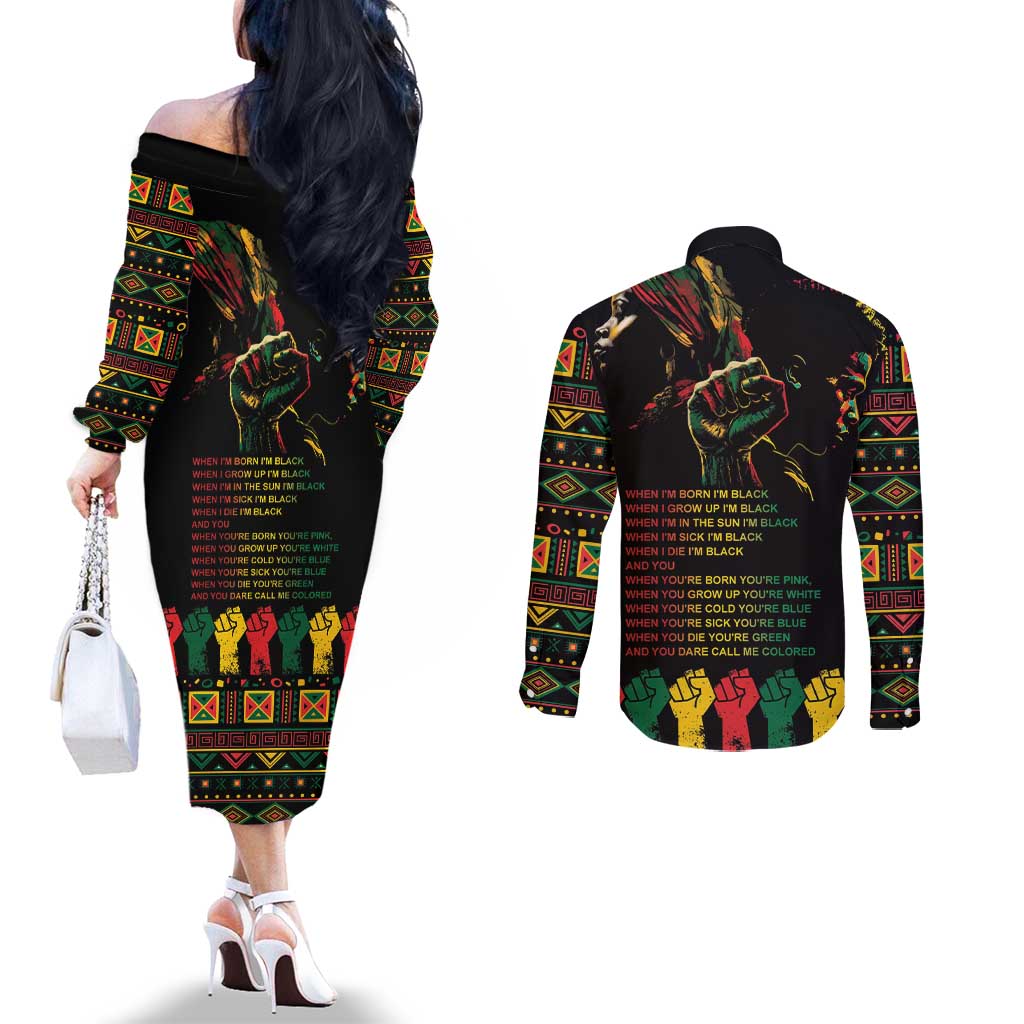 When I'm Born I'm Black Couples Matching Off The Shoulder Long Sleeve Dress and Long Sleeve Button Shirt Black History Black Month LT9