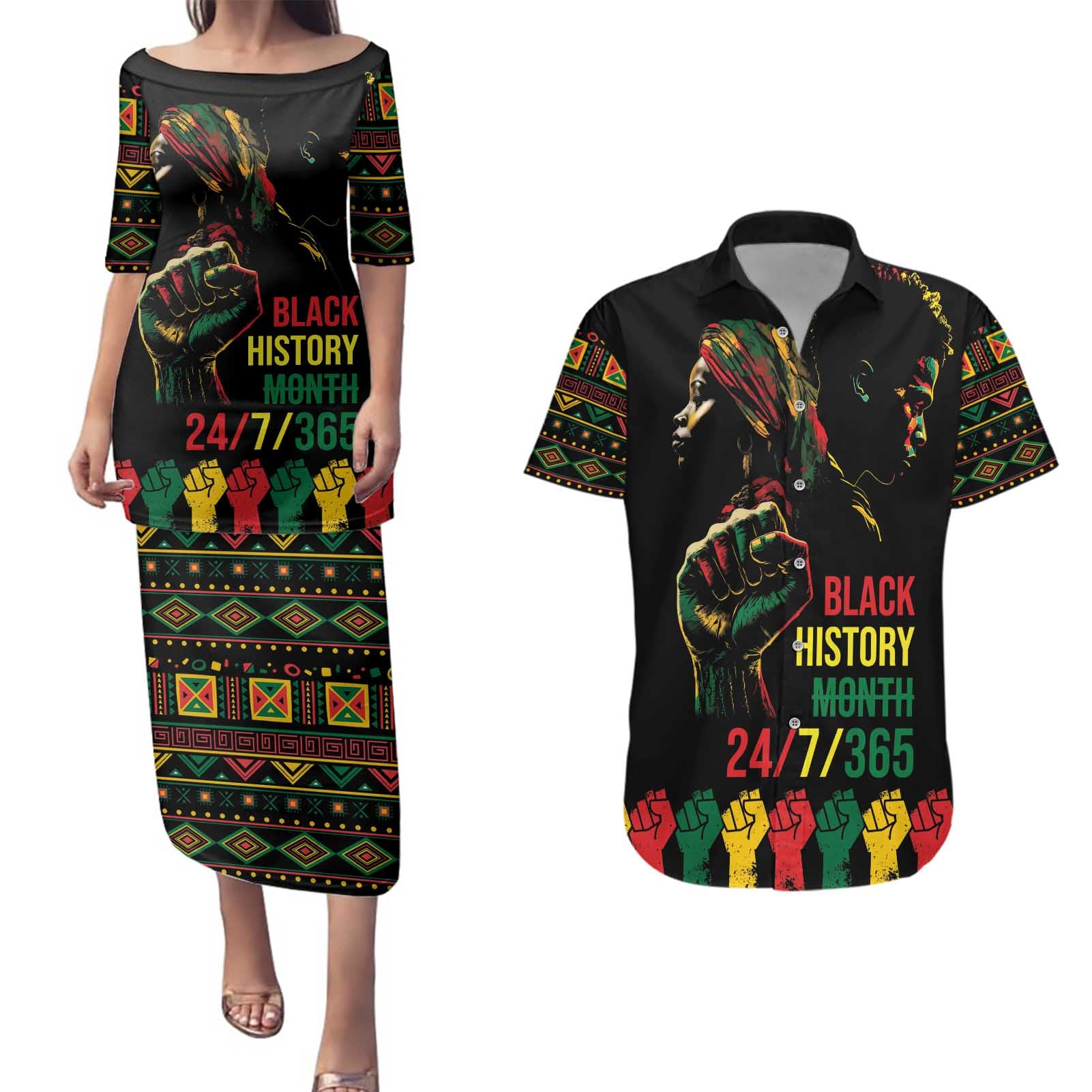 When I'm Born I'm Black Couples Matching Puletasi and Hawaiian Shirt Black History Black Month LT9 - Wonder Print Shop