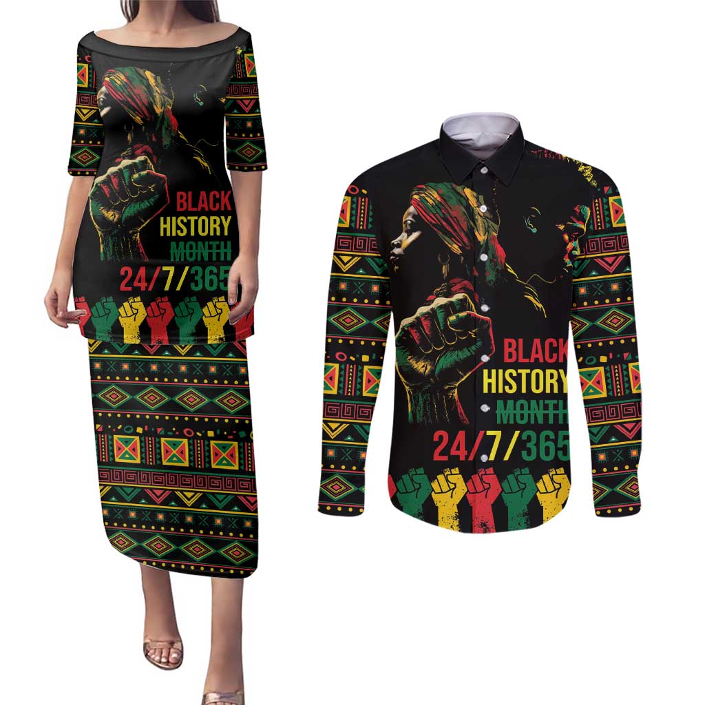 When I'm Born I'm Black Couples Matching Puletasi and Long Sleeve Button Shirt Black History Black Month LT9 - Wonder Print Shop
