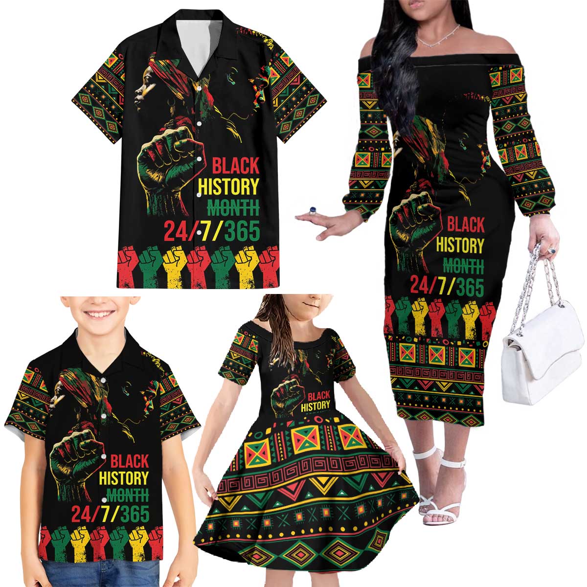 When I'm Born I'm Black Family Matching Off The Shoulder Long Sleeve Dress and Hawaiian Shirt Black History Black Month - Wonder Print Shop