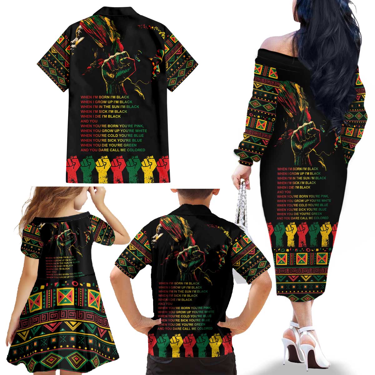 When I'm Born I'm Black Family Matching Off The Shoulder Long Sleeve Dress and Hawaiian Shirt Black History Black Month - Wonder Print Shop