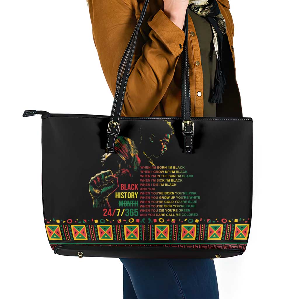 When I'm Born I'm Black Leather Tote Bag Black History Black Month - Wonder Print Shop