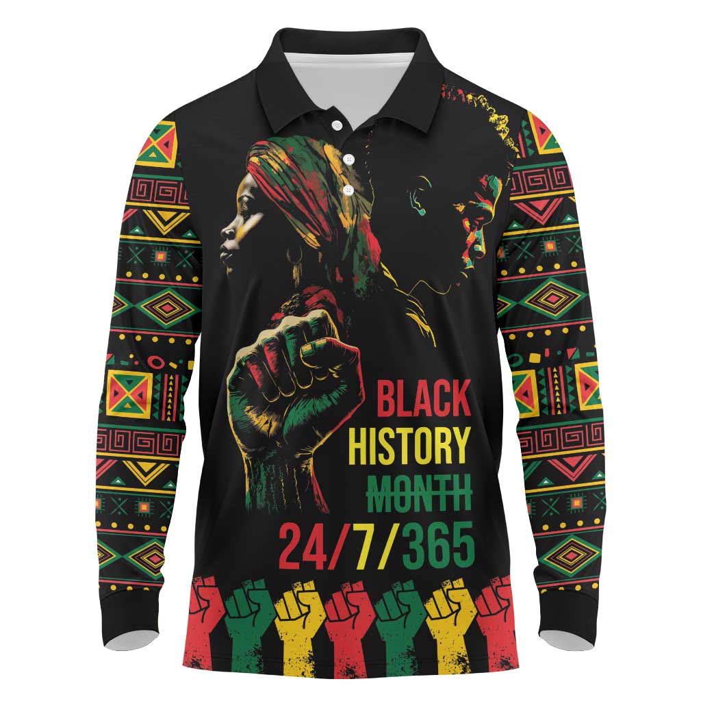 When I'm Born I'm Black Long Sleeve Polo Shirt Black History Black Month - Wonder Print Shop