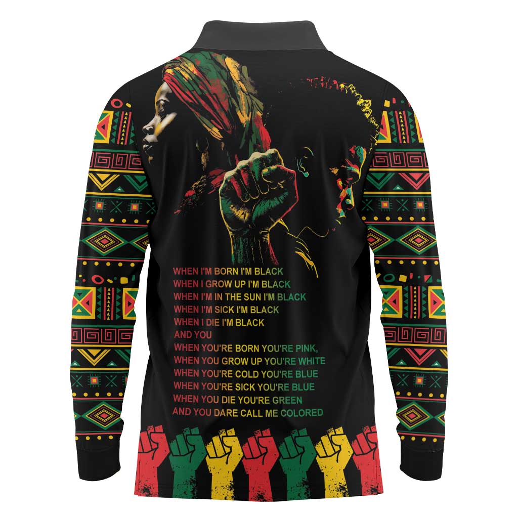 When I'm Born I'm Black Long Sleeve Polo Shirt Black History Black Month - Wonder Print Shop