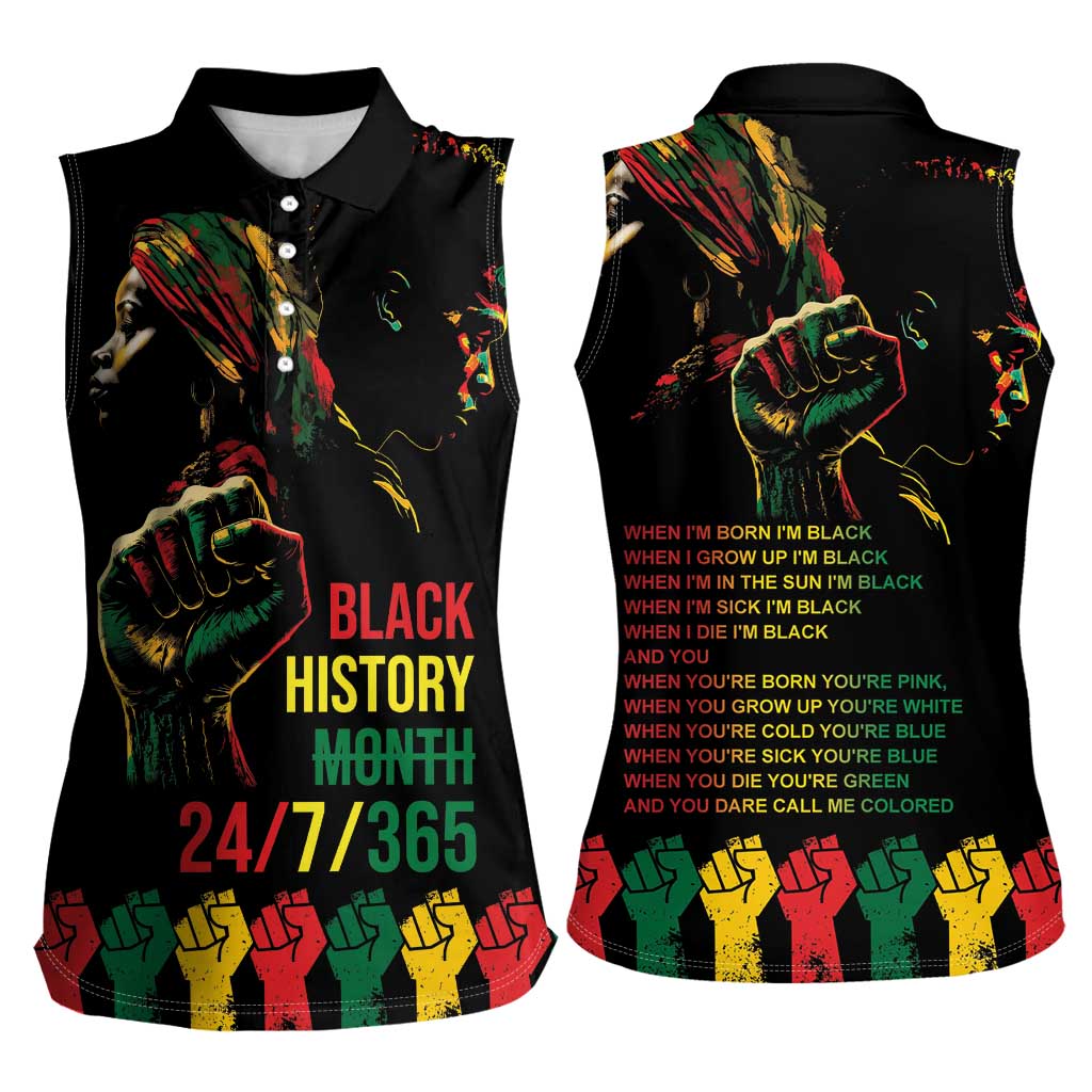 When I'm Born I'm Black Women Sleeveless Polo Shirt Black History Black Month - Wonder Print Shop