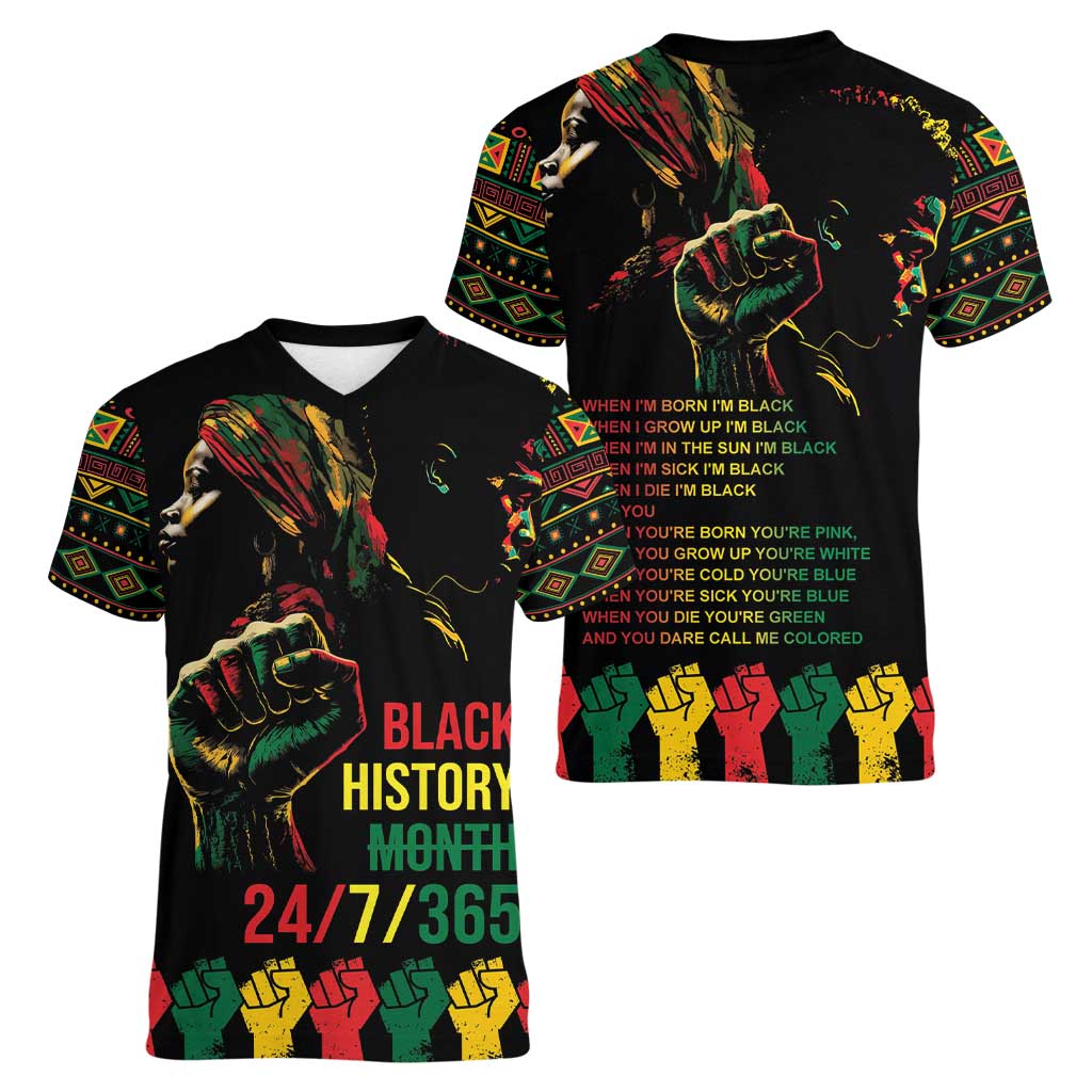 When I'm Born I'm Black Women V-Neck T-Shirt Black History Black Month - Wonder Print Shop