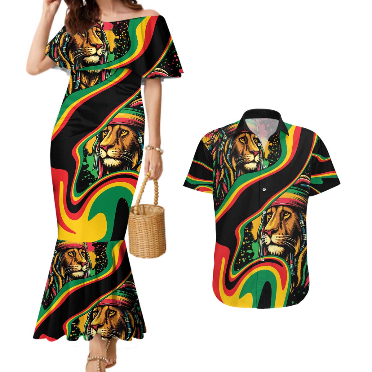 Rastafarian Lion Proud of Jamaica Couples Matching Mermaid Dress and Hawaiian Shirt Reggae My Soul LT9 - Wonder Print Shop