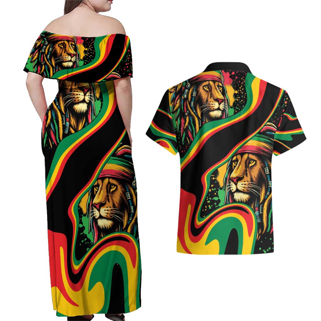 Rastafarian Lion Proud of Jamaica Couples Matching Off Shoulder Maxi Dress and Hawaiian Shirt Reggae My Soul LT9 - Wonder Print Shop
