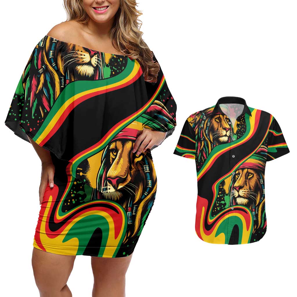 Rastafarian Lion Proud of Jamaica Couples Matching Off Shoulder Short Dress and Hawaiian Shirt Reggae My Soul LT9 - Wonder Print Shop