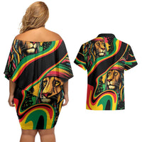Rastafarian Lion Proud of Jamaica Couples Matching Off Shoulder Short Dress and Hawaiian Shirt Reggae My Soul LT9 - Wonder Print Shop