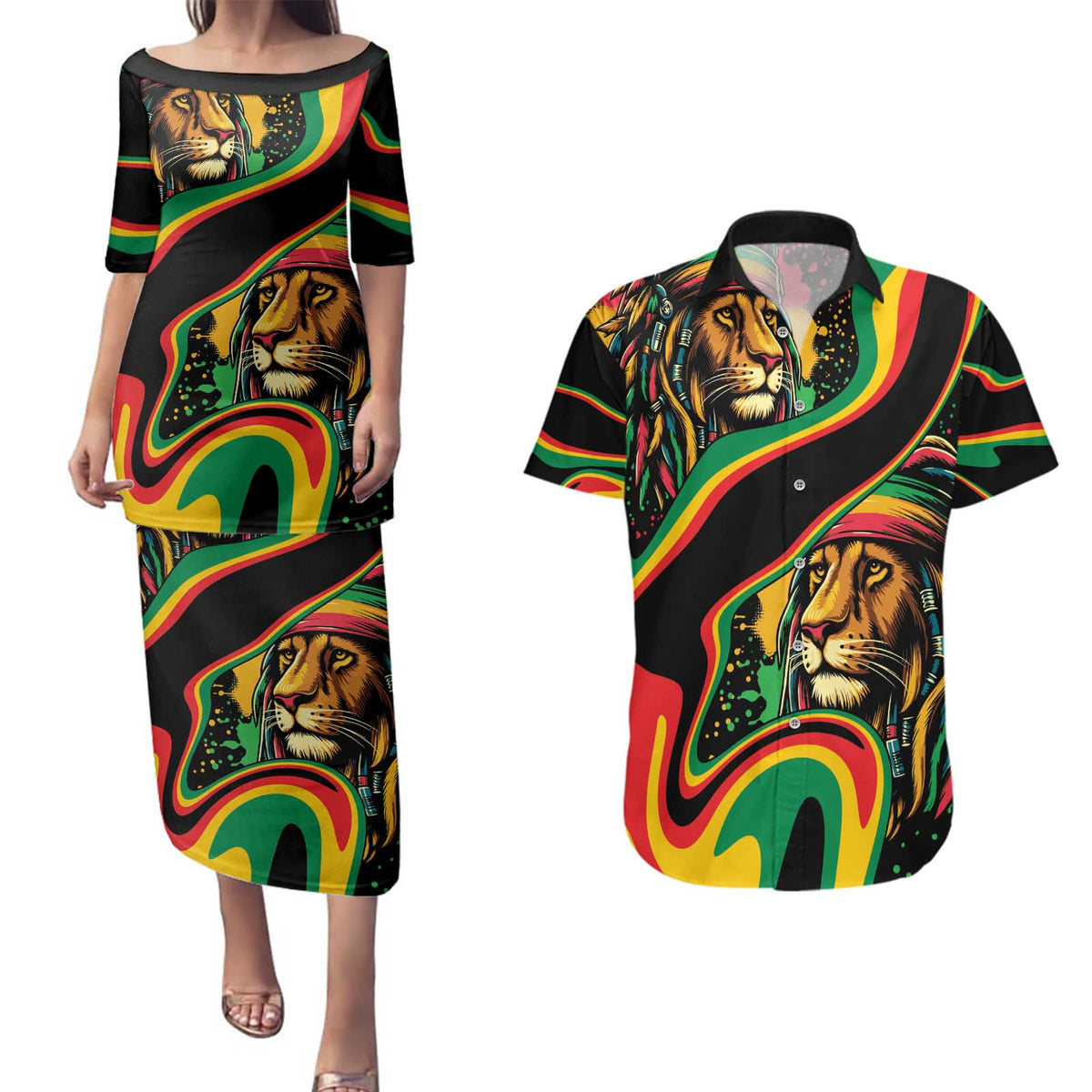 Rastafarian Lion Proud of Jamaica Couples Matching Puletasi and Hawaiian Shirt Reggae My Soul LT9 - Wonder Print Shop