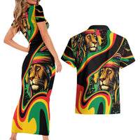 Rastafarian Lion Proud of Jamaica Couples Matching Short Sleeve Bodycon Dress and Hawaiian Shirt Reggae My Soul LT9 - Wonder Print Shop