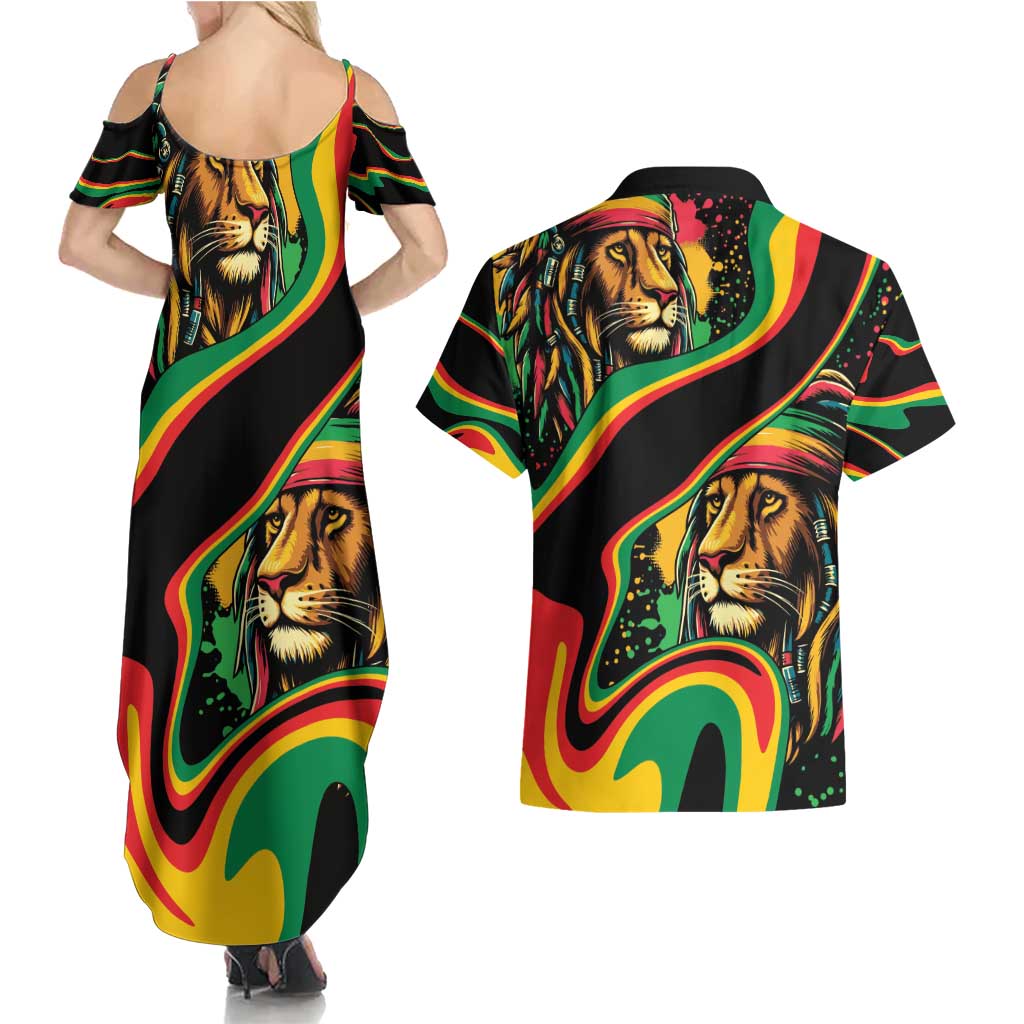 Rastafarian Lion Proud of Jamaica Couples Matching Summer Maxi Dress and Hawaiian Shirt Reggae My Soul LT9 - Wonder Print Shop