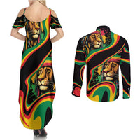 Rastafarian Lion Proud of Jamaica Couples Matching Summer Maxi Dress and Long Sleeve Button Shirt Reggae My Soul LT9 - Wonder Print Shop