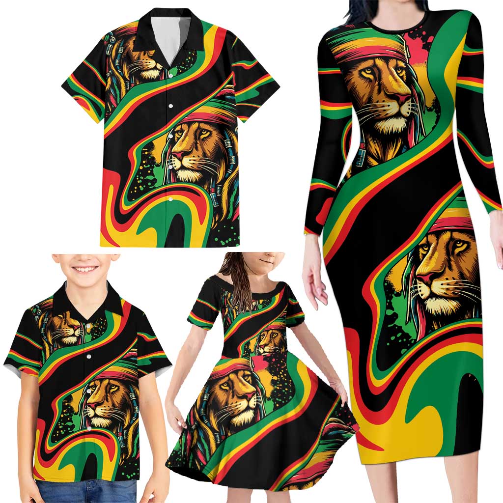 Rastafarian Lion Proud of Jamaica Family Matching Long Sleeve Bodycon Dress and Hawaiian Shirt Reggae My Soul LT9 - Wonder Print Shop