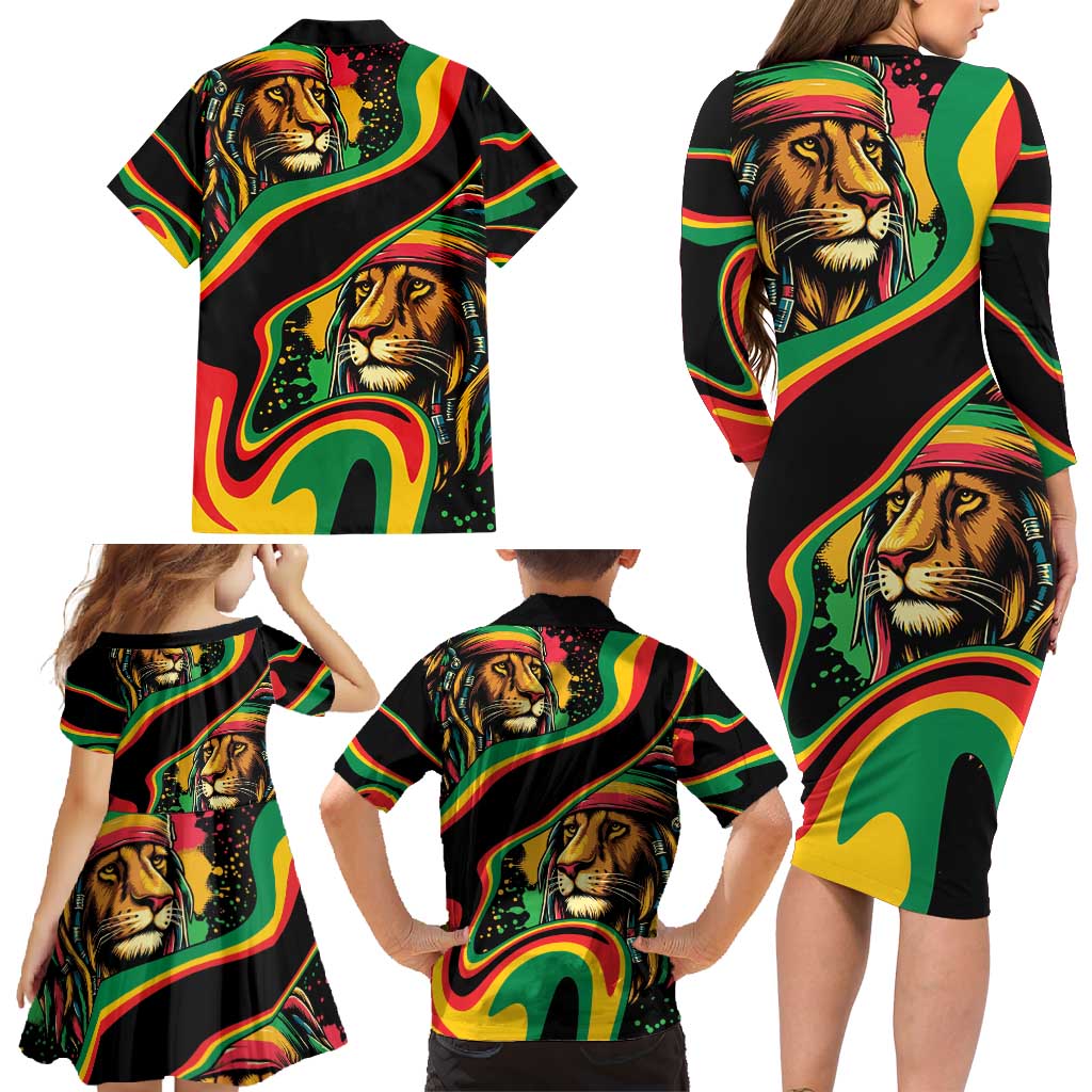 Rastafarian Lion Proud of Jamaica Family Matching Long Sleeve Bodycon Dress and Hawaiian Shirt Reggae My Soul LT9 - Wonder Print Shop