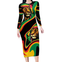 Rastafarian Lion Proud of Jamaica Family Matching Long Sleeve Bodycon Dress and Hawaiian Shirt Reggae My Soul LT9 - Wonder Print Shop