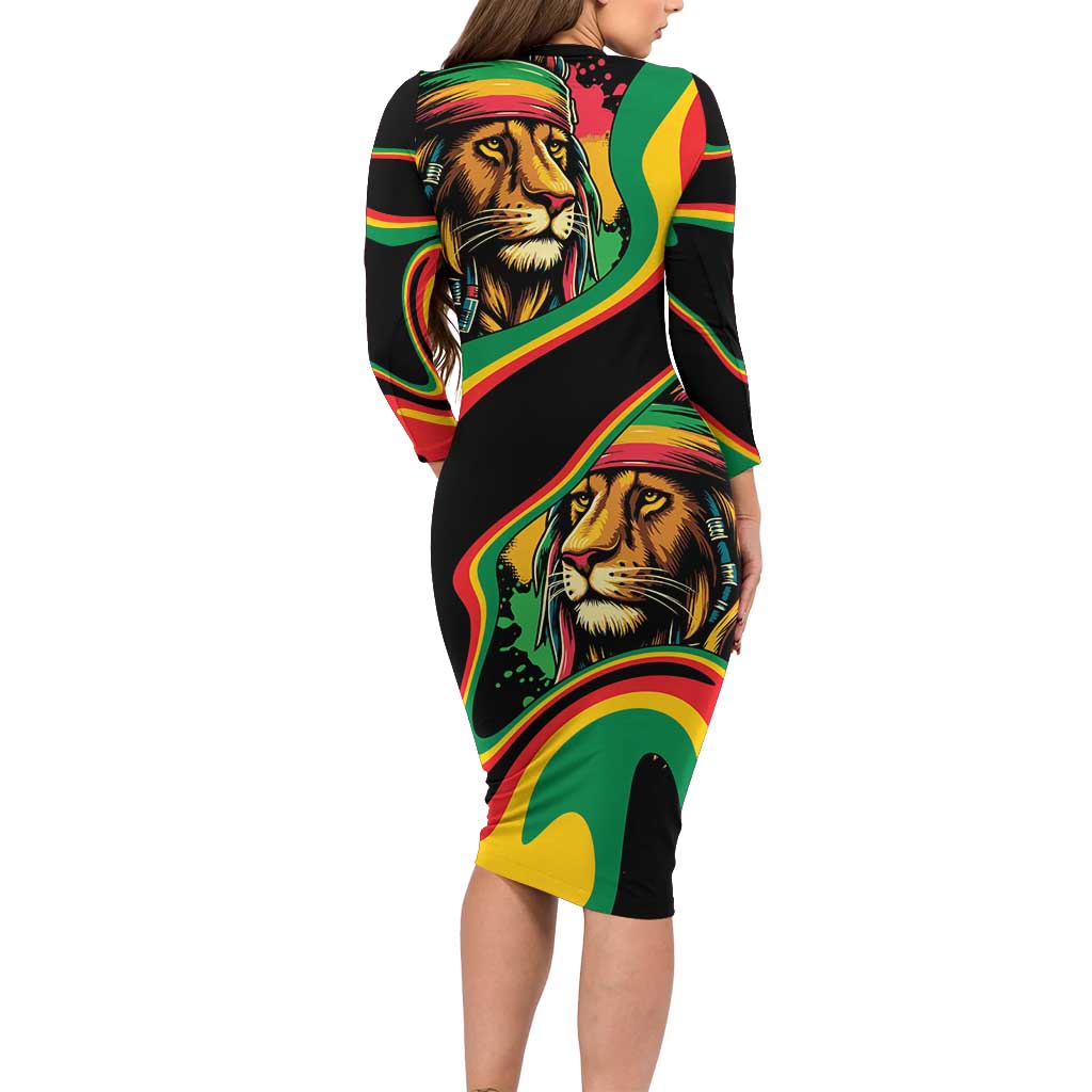 Rastafarian Lion Proud of Jamaica Family Matching Long Sleeve Bodycon Dress and Hawaiian Shirt Reggae My Soul LT9 - Wonder Print Shop