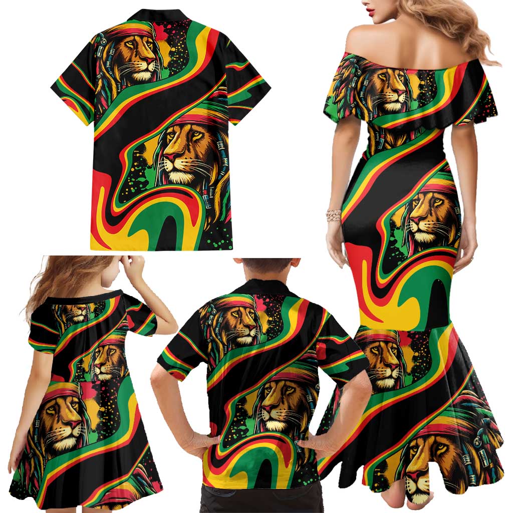 Rastafarian Lion Proud of Jamaica Family Matching Mermaid Dress and Hawaiian Shirt Reggae My Soul LT9 - Wonder Print Shop