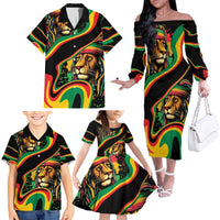 Rastafarian Lion Proud of Jamaica Family Matching Off The Shoulder Long Sleeve Dress and Hawaiian Shirt Reggae My Soul - Wonder Print Shop