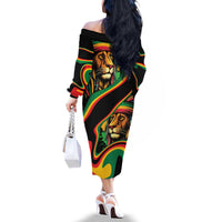 Rastafarian Lion Proud of Jamaica Family Matching Off The Shoulder Long Sleeve Dress and Hawaiian Shirt Reggae My Soul - Wonder Print Shop