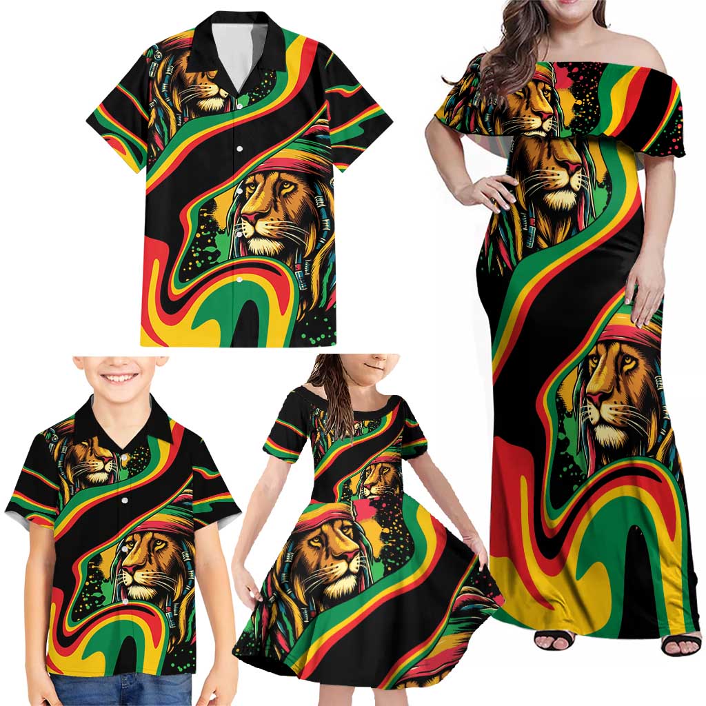 Rastafarian Lion Proud of Jamaica Family Matching Off Shoulder Maxi Dress and Hawaiian Shirt Reggae My Soul LT9 - Wonder Print Shop