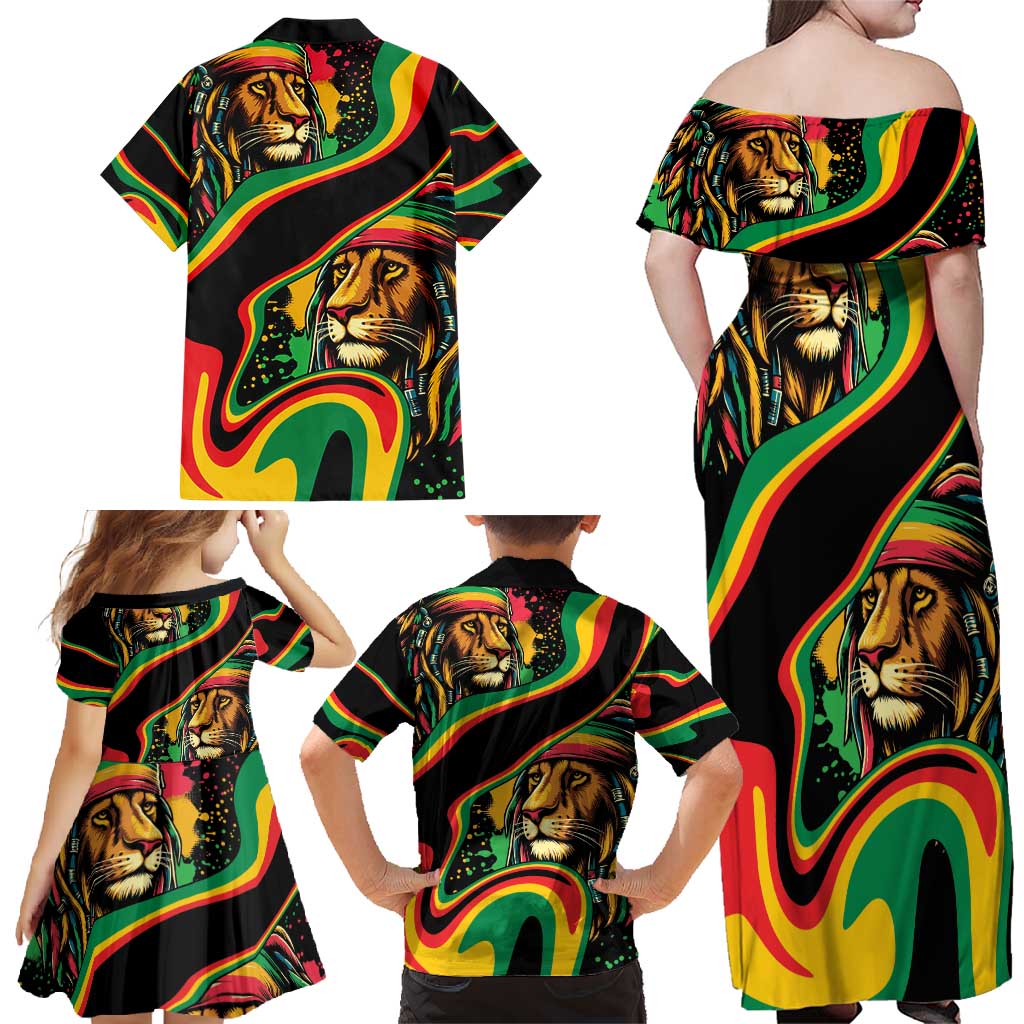 Rastafarian Lion Proud of Jamaica Family Matching Off Shoulder Maxi Dress and Hawaiian Shirt Reggae My Soul LT9 - Wonder Print Shop