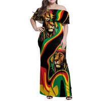Rastafarian Lion Proud of Jamaica Family Matching Off Shoulder Maxi Dress and Hawaiian Shirt Reggae My Soul LT9 - Wonder Print Shop