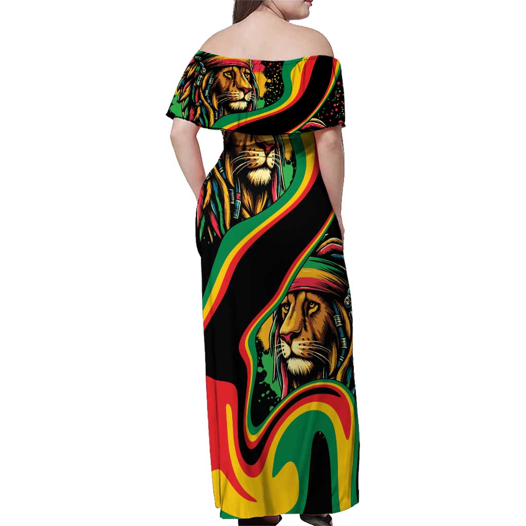 Rastafarian Lion Proud of Jamaica Family Matching Off Shoulder Maxi Dress and Hawaiian Shirt Reggae My Soul LT9 - Wonder Print Shop