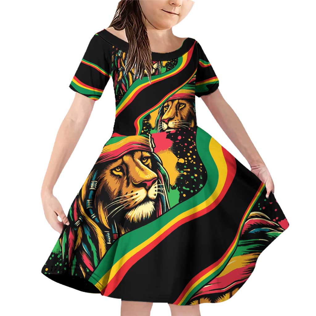 Rastafarian Lion Proud of Jamaica Family Matching Off Shoulder Short Dress and Hawaiian Shirt Reggae My Soul LT9 - Wonder Print Shop