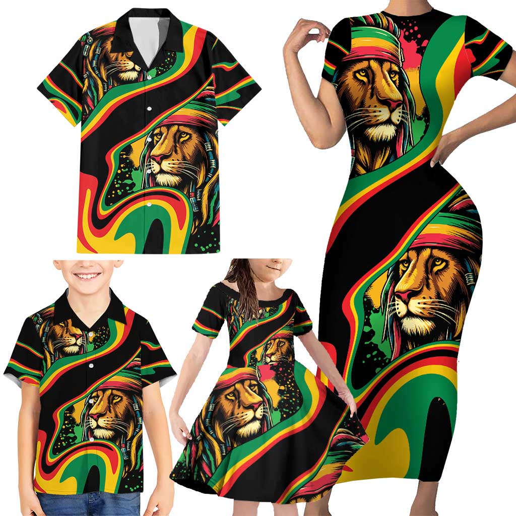 Rastafarian Lion Proud of Jamaica Family Matching Short Sleeve Bodycon Dress and Hawaiian Shirt Reggae My Soul - Wonder Print Shop