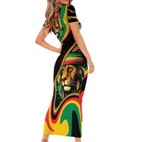 Rastafarian Lion Proud of Jamaica Family Matching Short Sleeve Bodycon Dress and Hawaiian Shirt Reggae My Soul - Wonder Print Shop