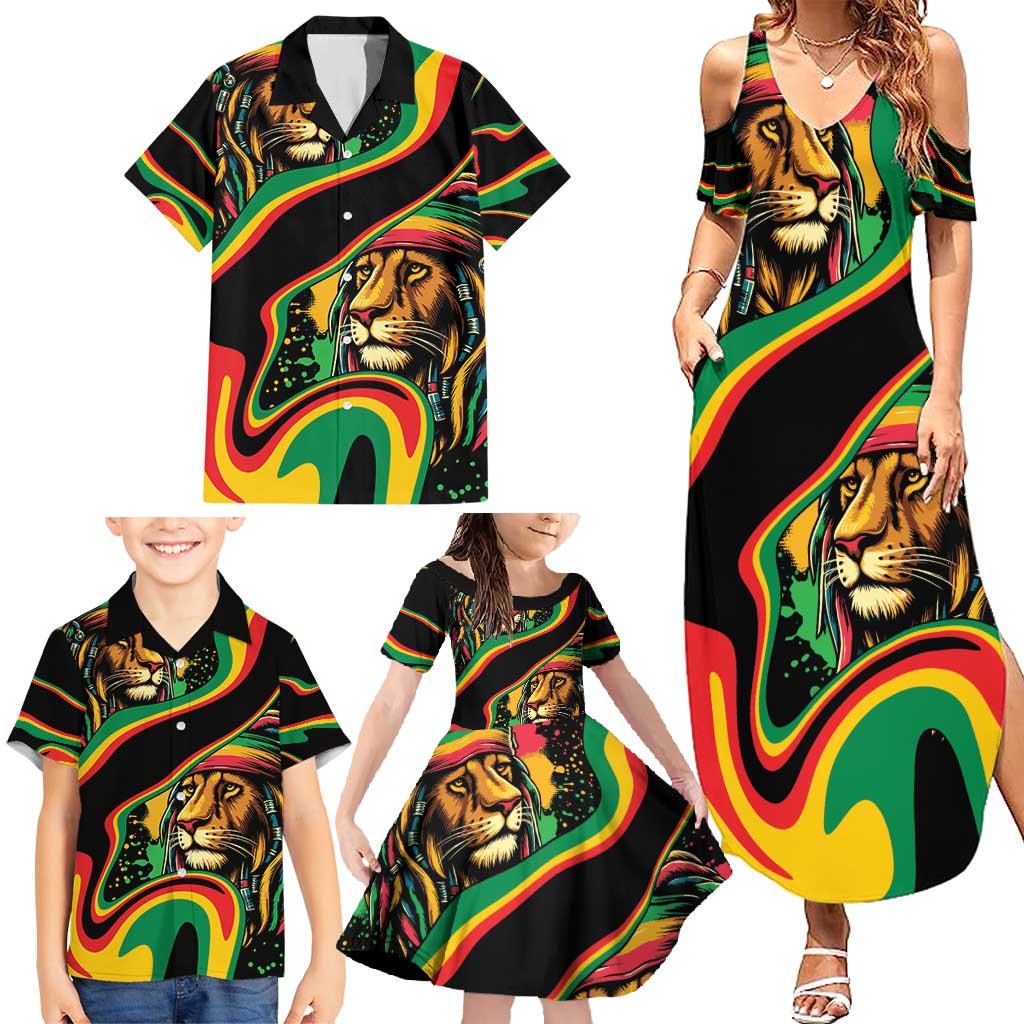 Rastafarian Lion Proud of Jamaica Family Matching Summer Maxi Dress and Hawaiian Shirt Reggae My Soul - Wonder Print Shop
