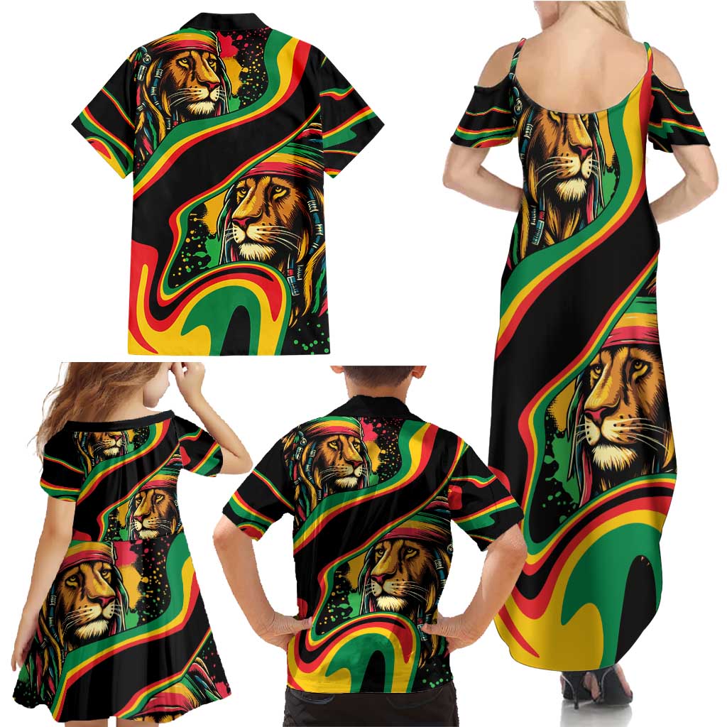 Rastafarian Lion Proud of Jamaica Family Matching Summer Maxi Dress and Hawaiian Shirt Reggae My Soul - Wonder Print Shop