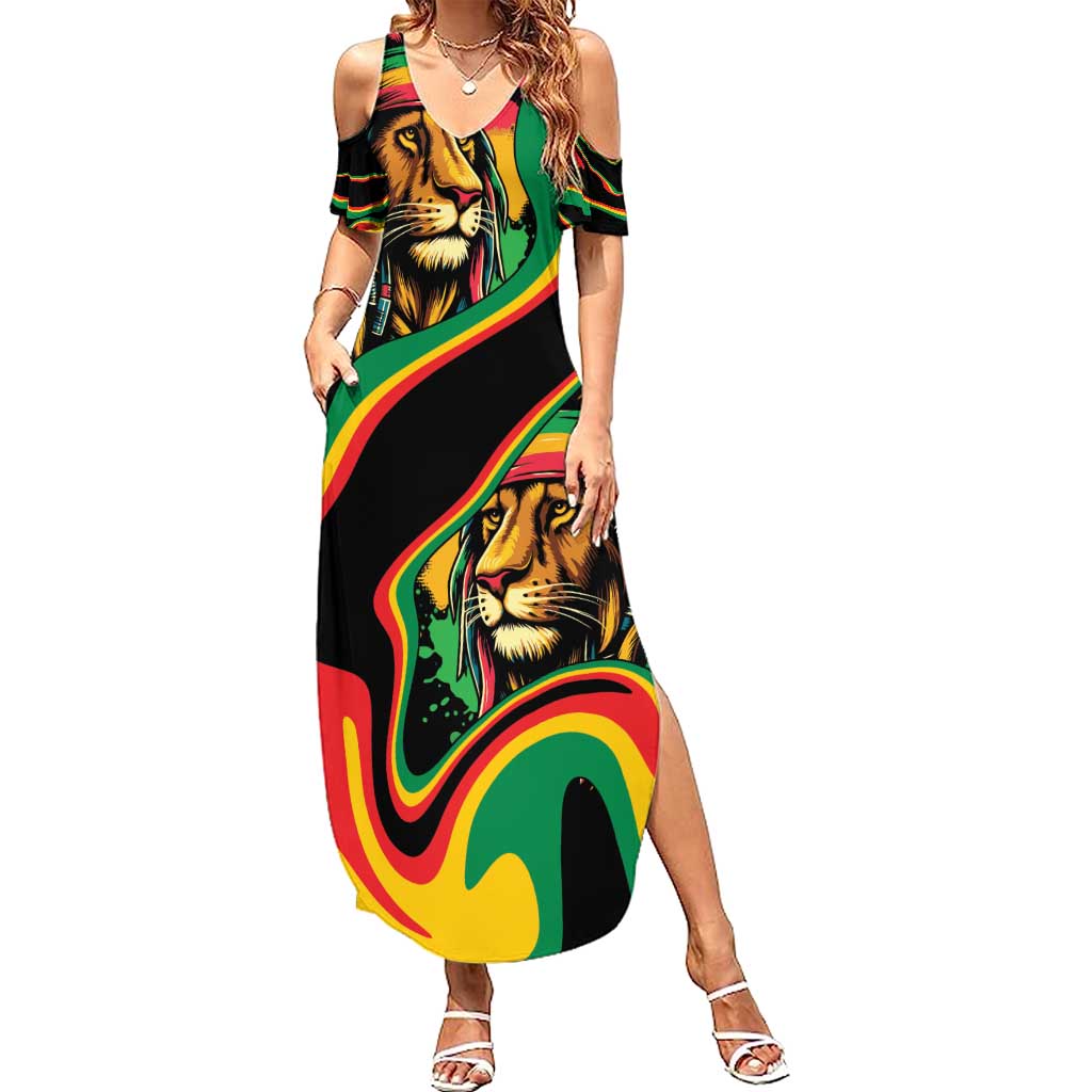 Rastafarian Lion Proud of Jamaica Family Matching Summer Maxi Dress and Hawaiian Shirt Reggae My Soul - Wonder Print Shop