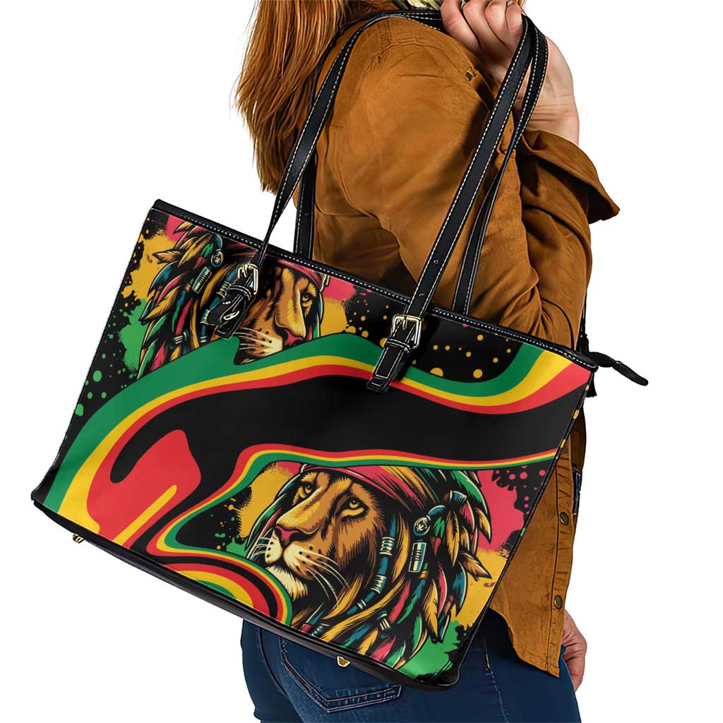 Rastafarian Lion Proud of Jamaica Leather Tote Bag Reggae My Soul - Wonder Print Shop
