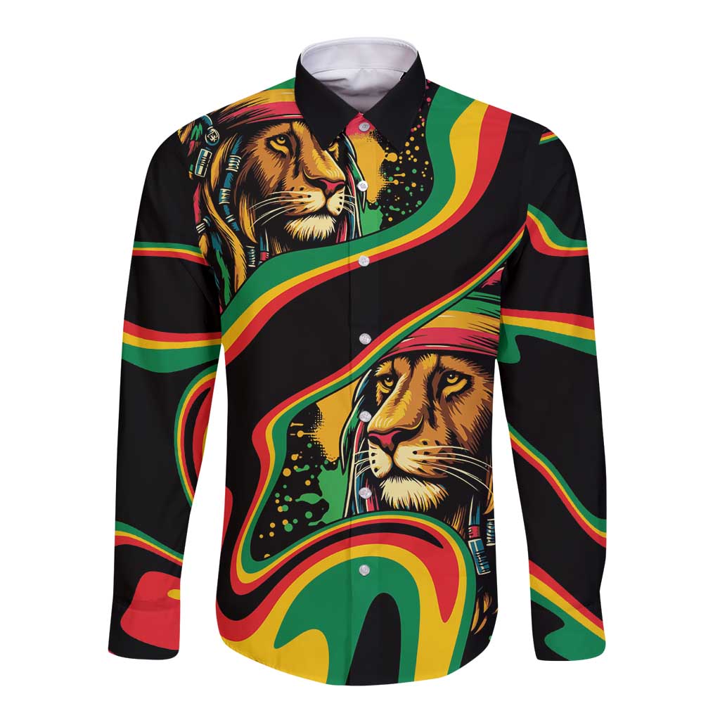 Rastafarian Lion Proud of Jamaica Long Sleeve Button Shirt Reggae My Soul - Wonder Print Shop